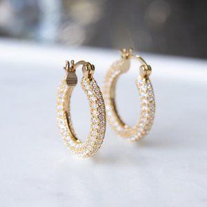 25mm Small Hoop Earrings, Diamond Huggie Earrings, Small Gold Hoop Earrings,